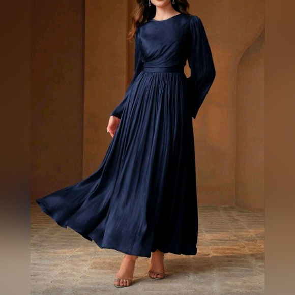 Boutique Dresses & Skirts - New Glam Gathered Top Flare Sleeve Maxi Dress Navy Blue